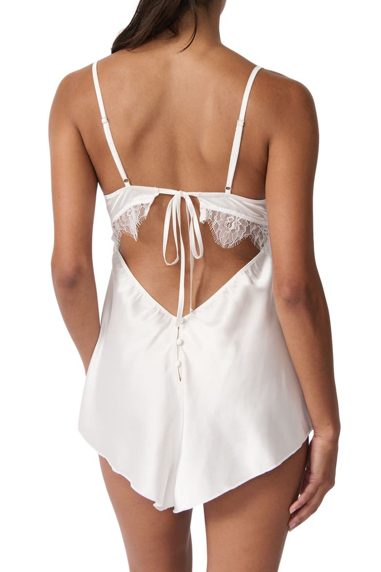 Ray Lace Trim Satin Teddy, Alternate, color, IVORY