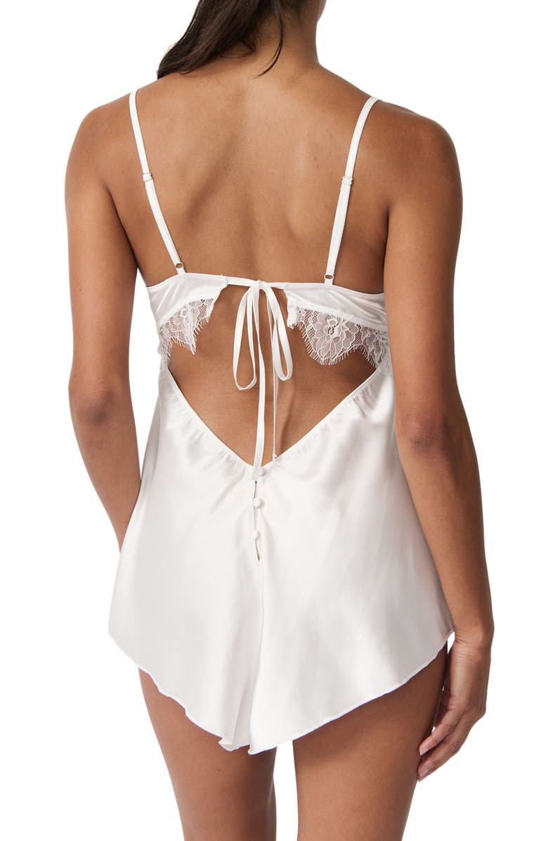 Kat The Label Ray Lace Trim Satin Teddy, Alternate, color, Ivory