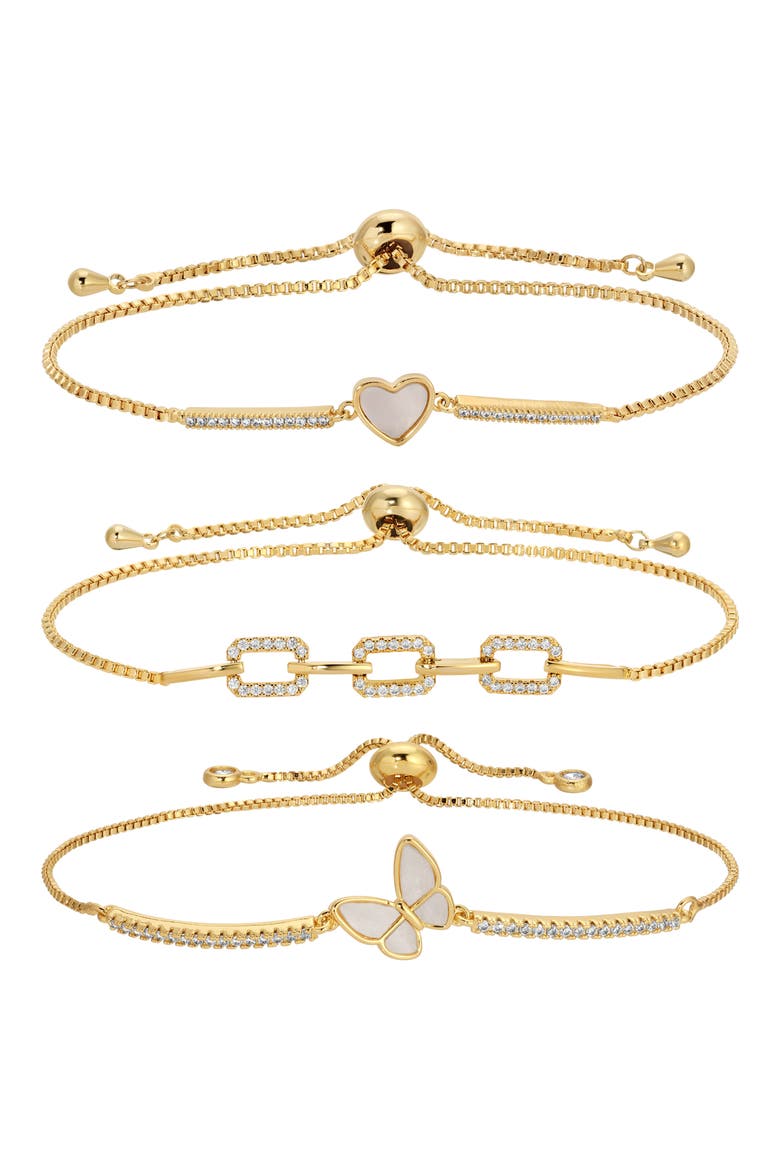 Set Of 3 Chloe Cubic Zirconia Bracelets, Main, color, GOLD