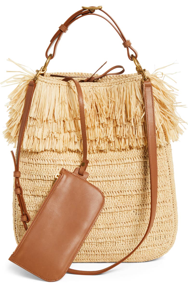 Saint Laurent Roady Fringed Raffia Shoulder Bag11324121, Alternate, color, 2791 Pale Brown/ Brick