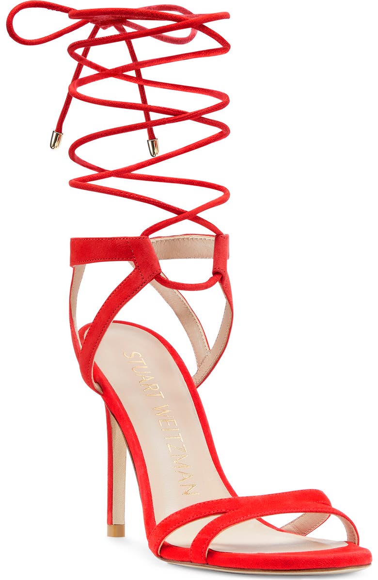 Stuart Weitzman Soiree 100 Lace-Up Sandal, Main, color, Coral