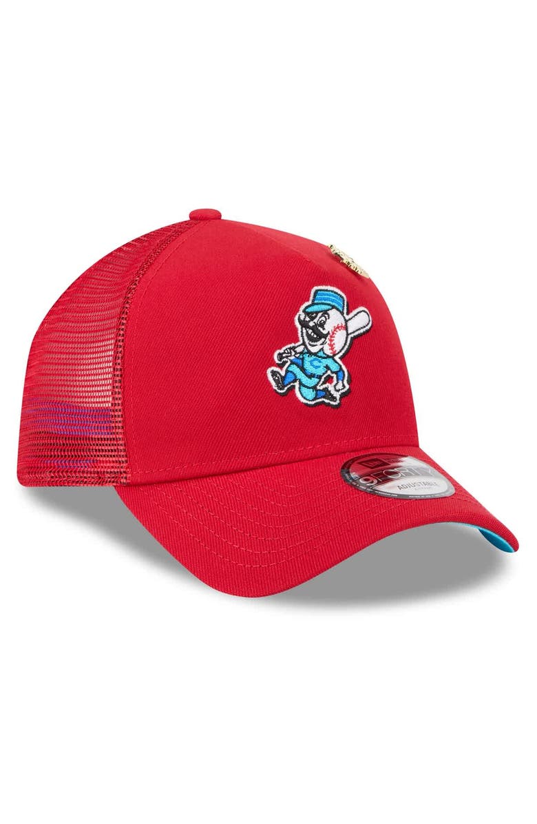 New Era Men's New Era Red Cincinnati Reds 2025 Big League Chew A-Frame 9FORTY Adjustable Trucker Hat, Alternate, color, Red