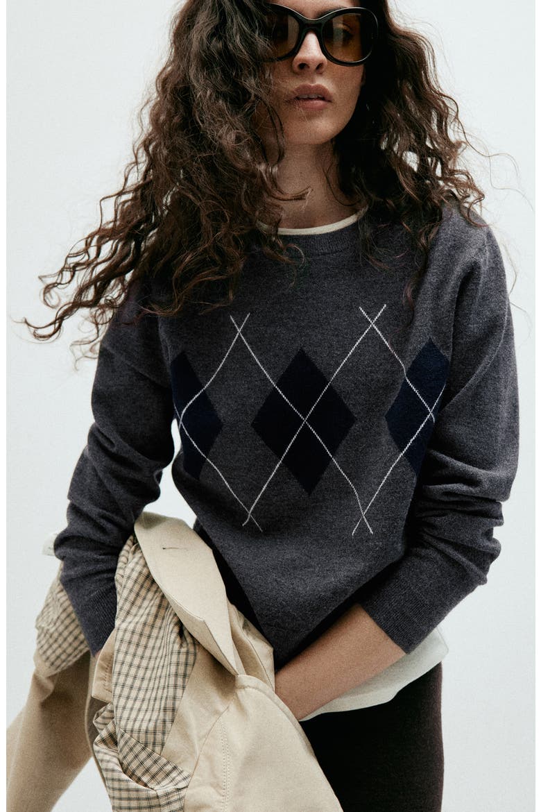 Argyle Crewneck Sweater, Alternate, color, MEDIUM HEATHER GREY