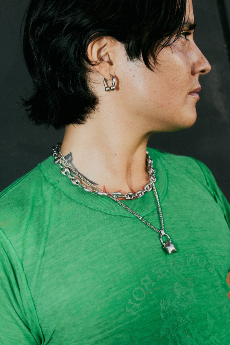 Mini Puffed Star Necklace, Alternate, color, Silver