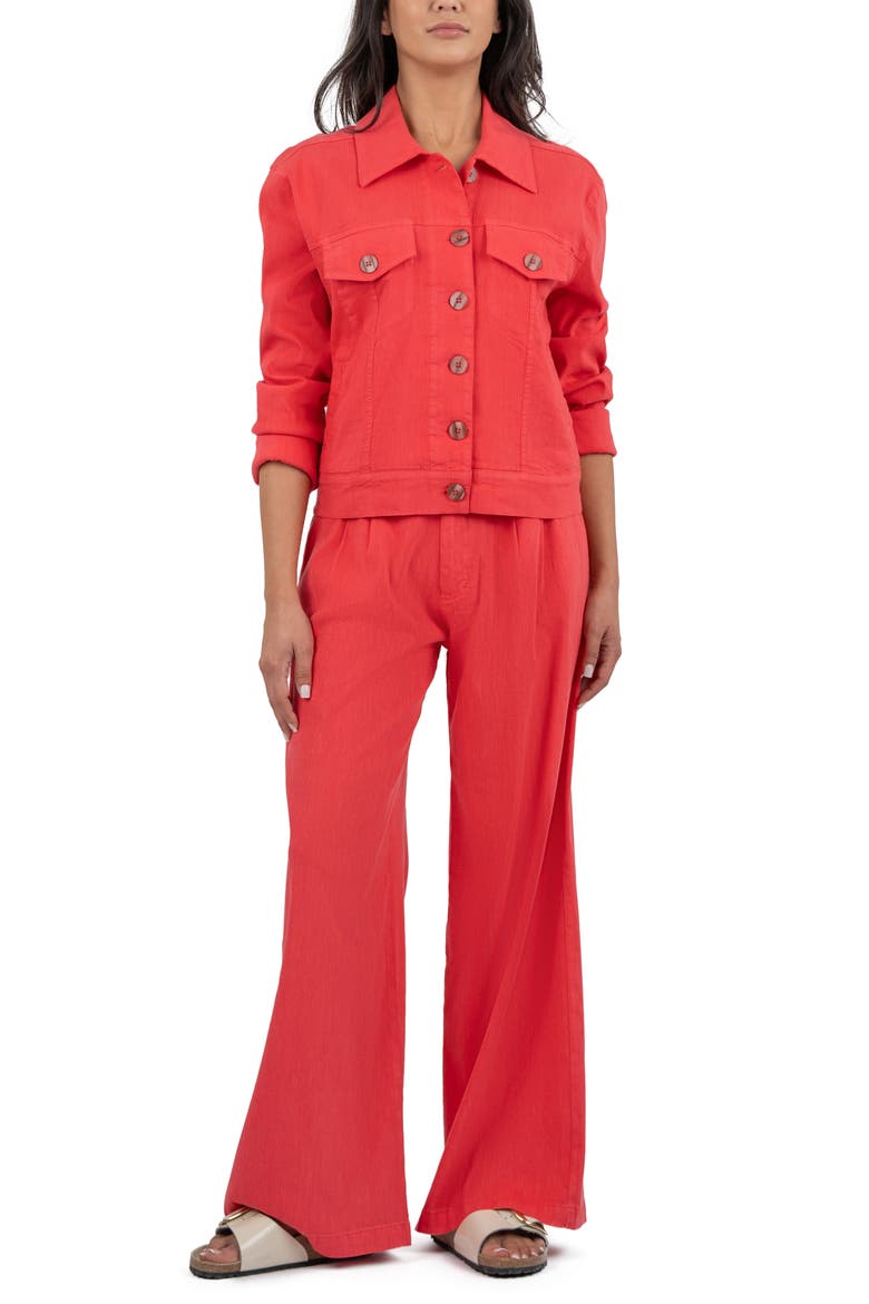 Julia Linen Blend Trucker Jacket, Alternate, color, WATERMELON