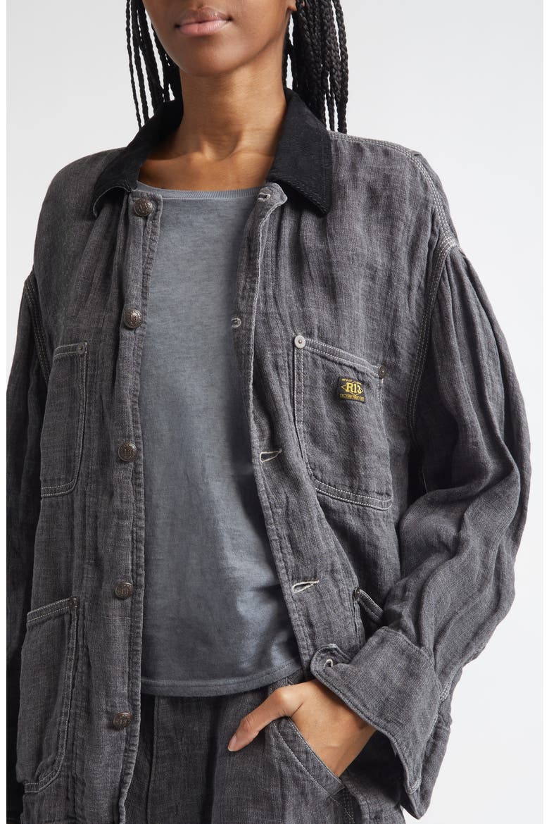 Relaxed Corduroy Collar Linen & Cotton Chore Jacket, Alternate, color, CHARCOAL GREY LINEN