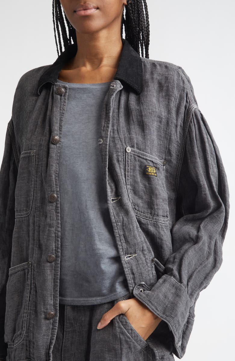 R13 Relaxed Corduroy Collar Linen & Cotton Chore Jacket, Alternate, color, Charcoal Grey Linen