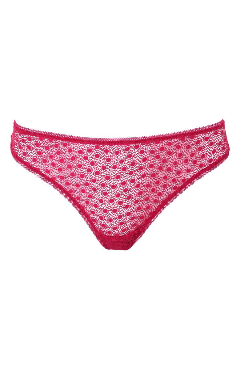 Huit Daisy Cerise Lace & Mesh Tanga, Alternate, color, Cherry