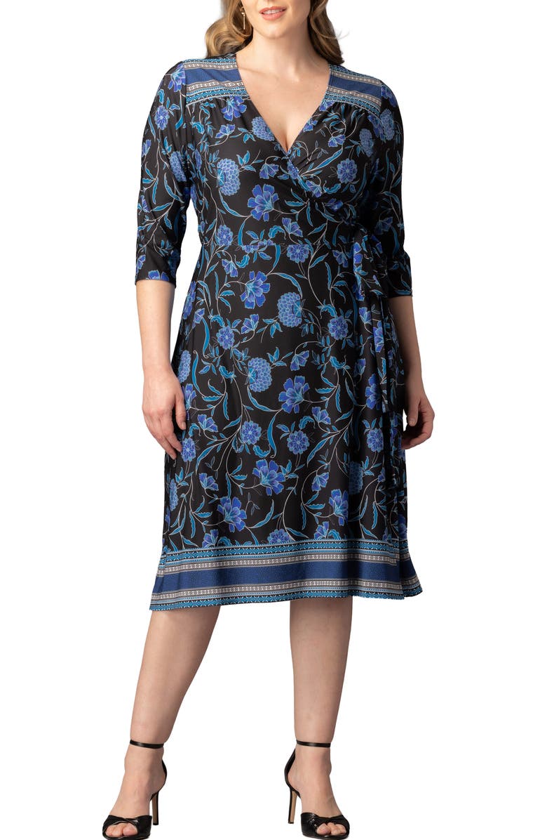 Kiyonna Beguiling Floral A-Line Wrap Dress, Main, color,