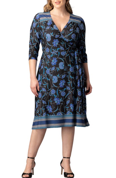 Beguiling Floral A-Line Wrap Dress (Plus)