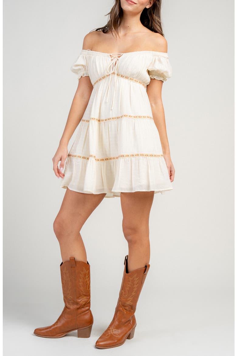 Off the Shoulder Babydoll Dress, Alternate, color, IVORY
