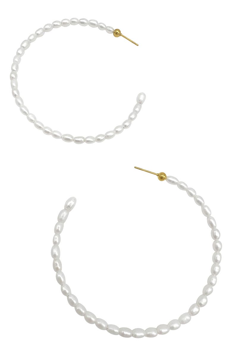 Adornia Faux Seed Pearl 63.5mm Hoop Earrings, Main, color,
