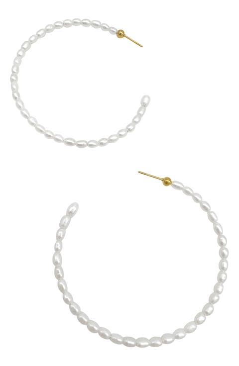 Faux Seed Pearl 63.5mm Hoop Earrings