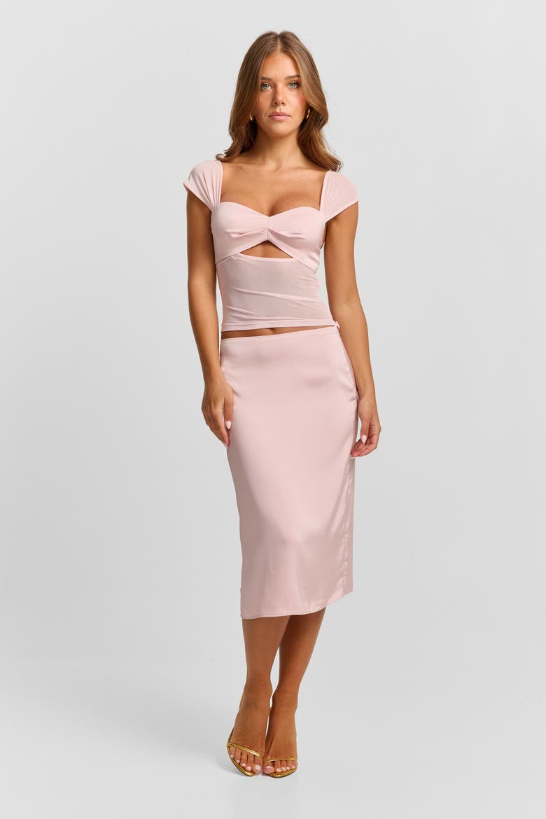 Anastasia Satin Midi Skirt, Alternate, color, Pink