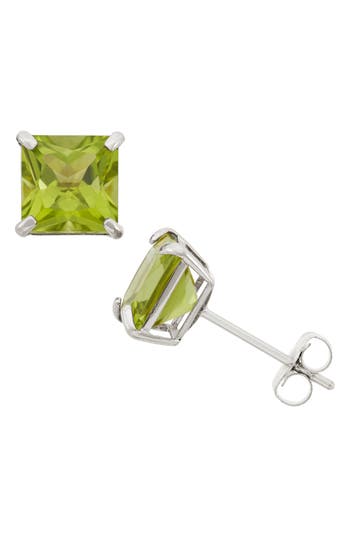 Fuzion Creations Princess Cut Stud Earrings In Peridot Silver