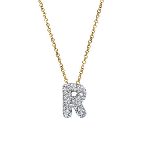 Small Bubble Initial Letter 14K Yellow Gold Diamond Pendant Necklace