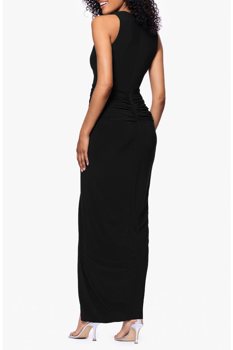 Ruched Ruffle Column Gown, Alternate, color, BLACK
