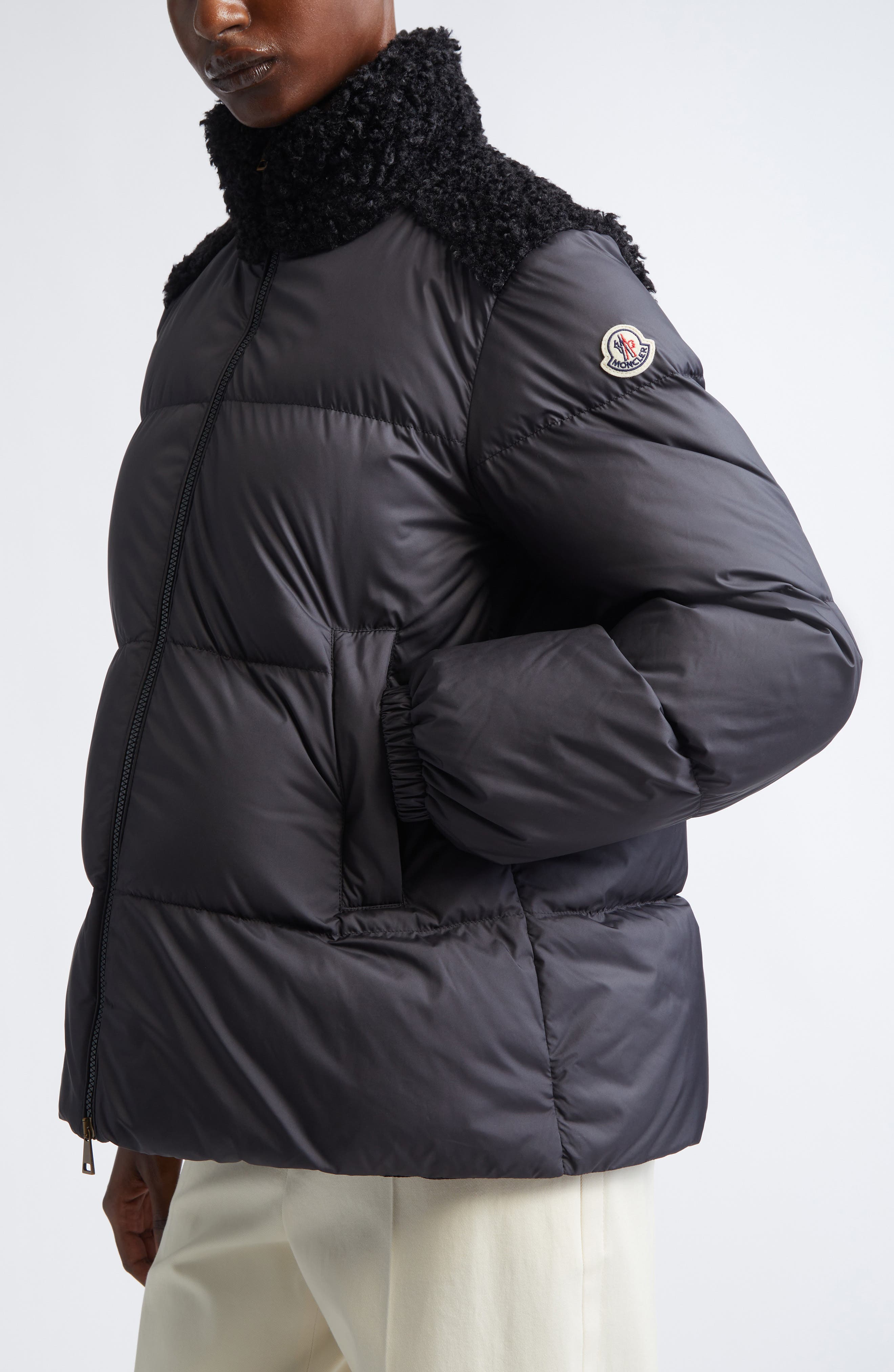 Moncler Esnaie Faux Shearling Trim Down Jacket (Women) | Nordstrom