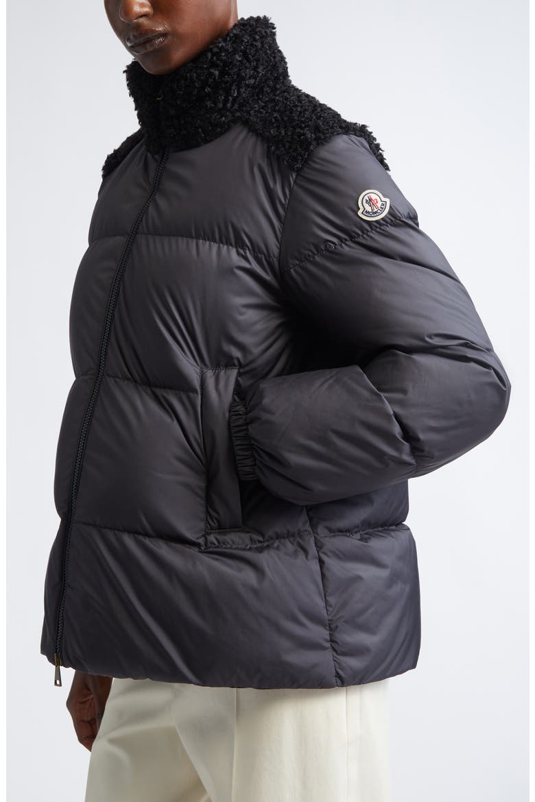 Esnaie Faux Shearling Trim Down Jacket, Alternate, color, BLACK