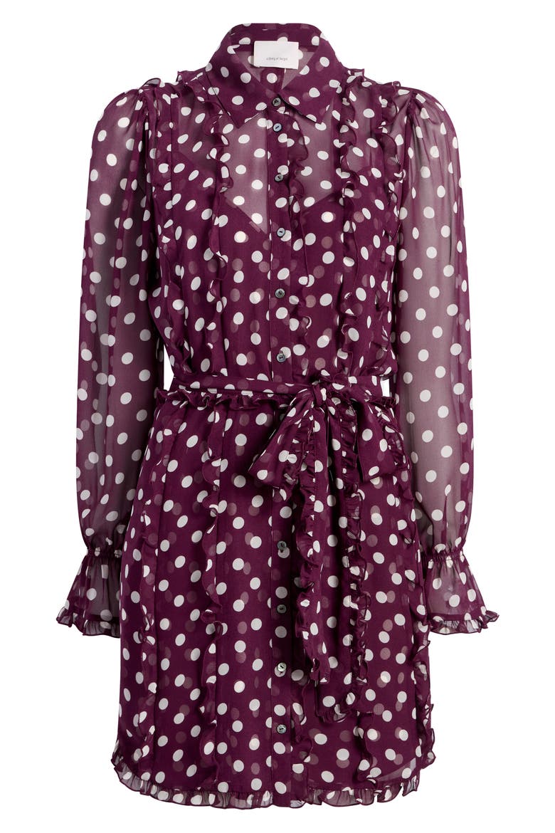 Camille Polka Dot Long Sleeve Chiffon Shirtdress, Alternate, color, DEEP PLUM/ LIMESTONE