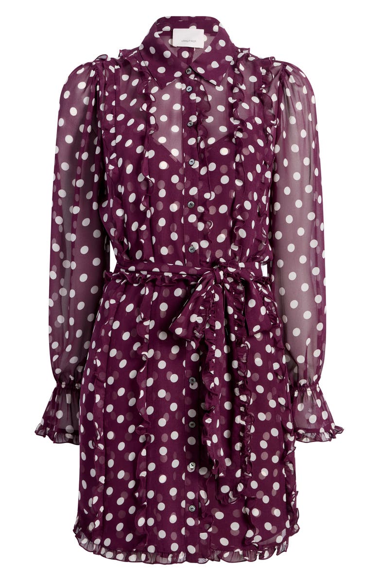 Cinq à Sept Camille Polka Dot Long Sleeve Chiffon Shirtdress, Alternate, color, Deep Plum/ Limestone
