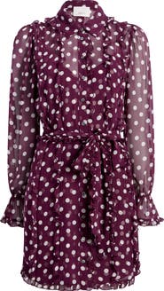 Cinq à Sept Camille Polka Dot Long Sleeve Chiffon Shirtdress