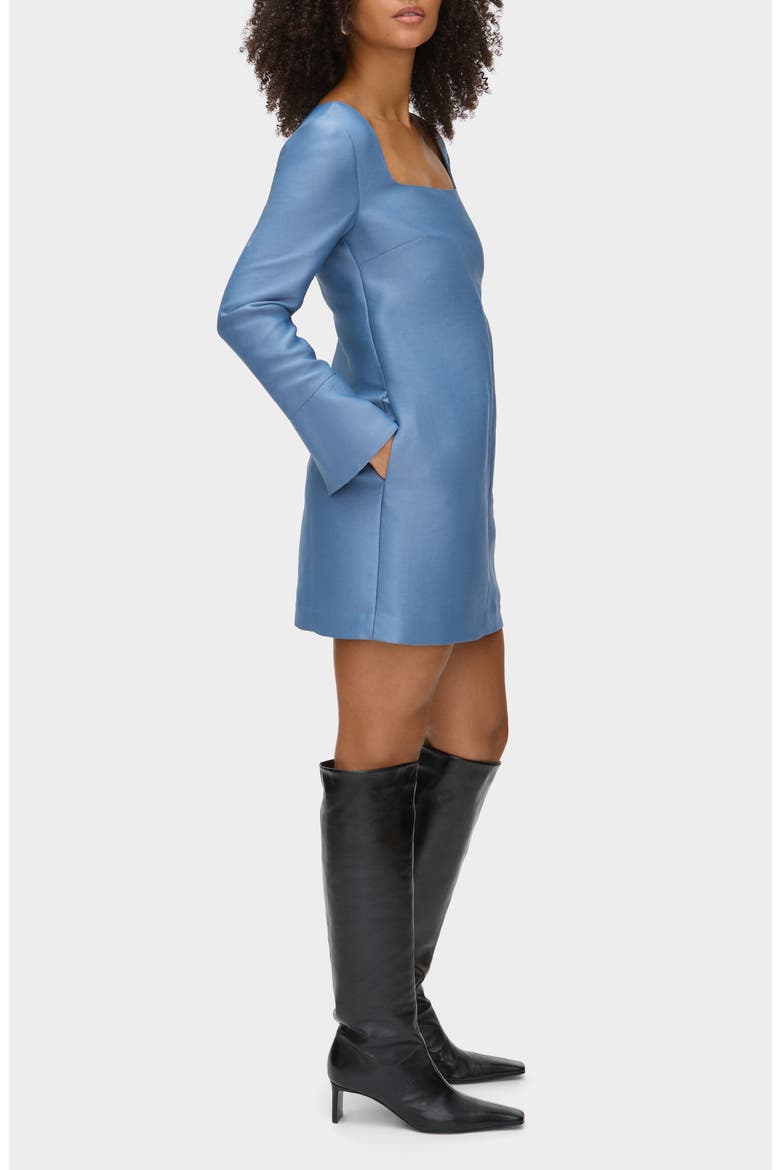 Carmel Long Sleeve Satin Minidress, Main, color, STEEL BLUE