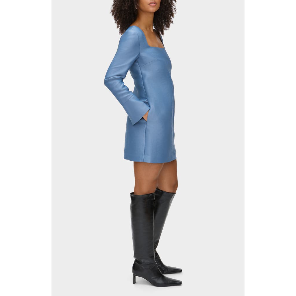 Aligne Carmel Long Sleeve Satin Minidress In Blue