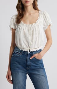 DÔEN Nera Eyelet Ruffle Organic Cotton Crop Top