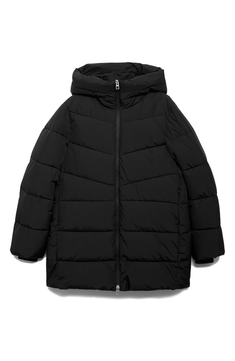 MANGO Water Repellent Hooded Puffer Coat, Alternate, color, Black