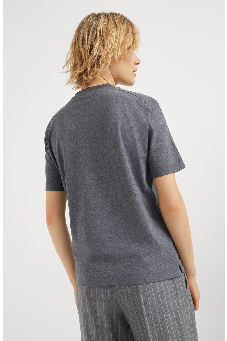 Cotton jersey T-shirt with shiny ribbed detail, Alternate, color, Lead