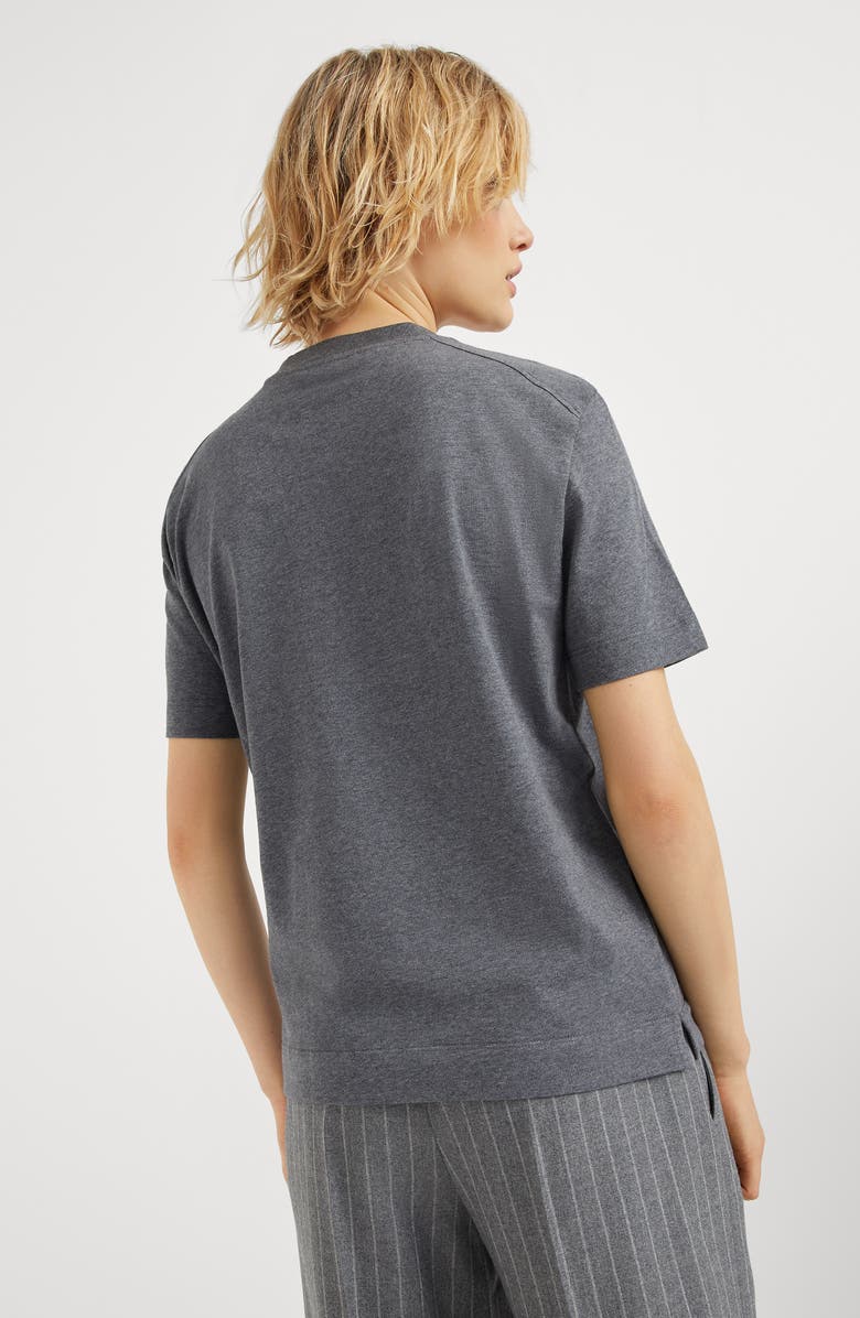 Brunello Cucinelli Cotton jersey T-shirt with shiny ribbed detail, Alternate, color, 