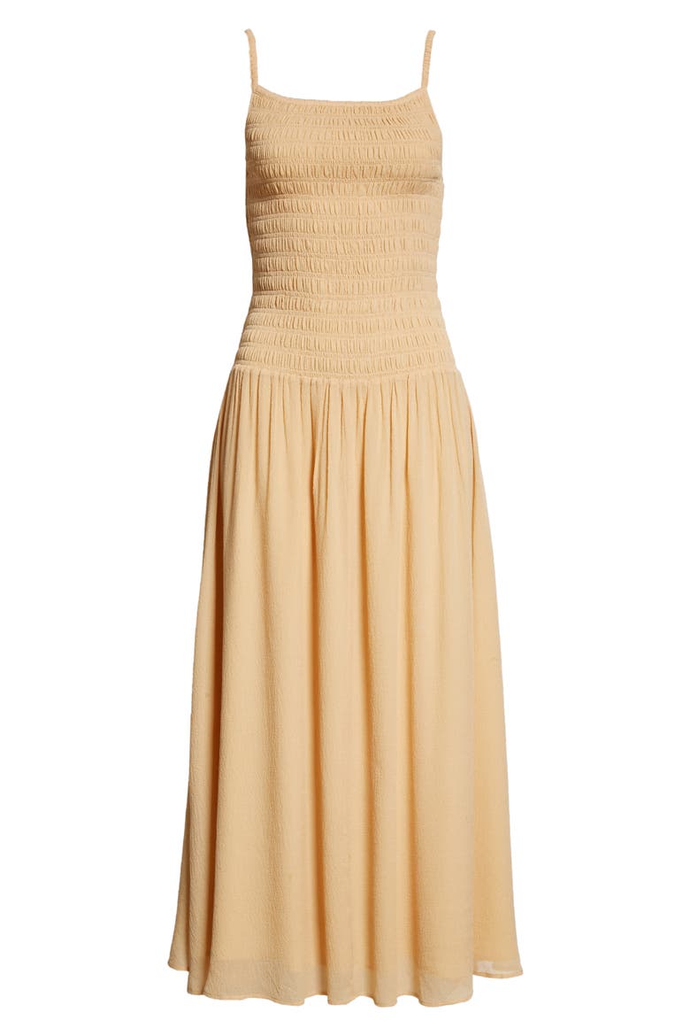 Totême Long Smocked Dress, Alternate, color, CAFE AU LAIT