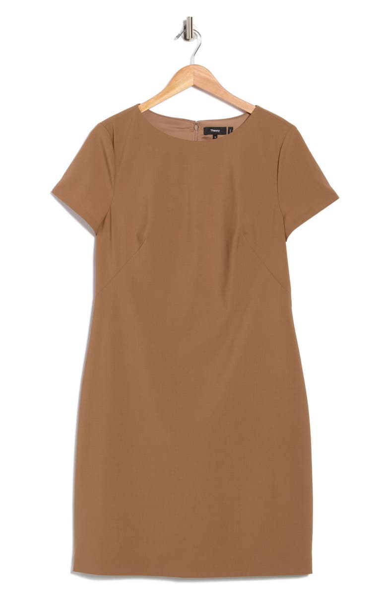 Theory Betty Short Sleeve Shift Dress, Main, color, Truffle