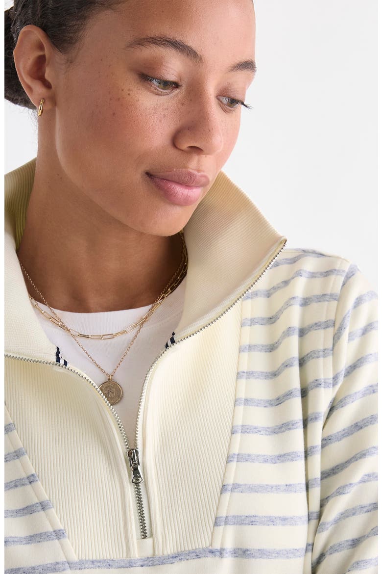Striped Quarter-Zip Pullover, Alternate, color, MARSHMALLOW/ NAVY