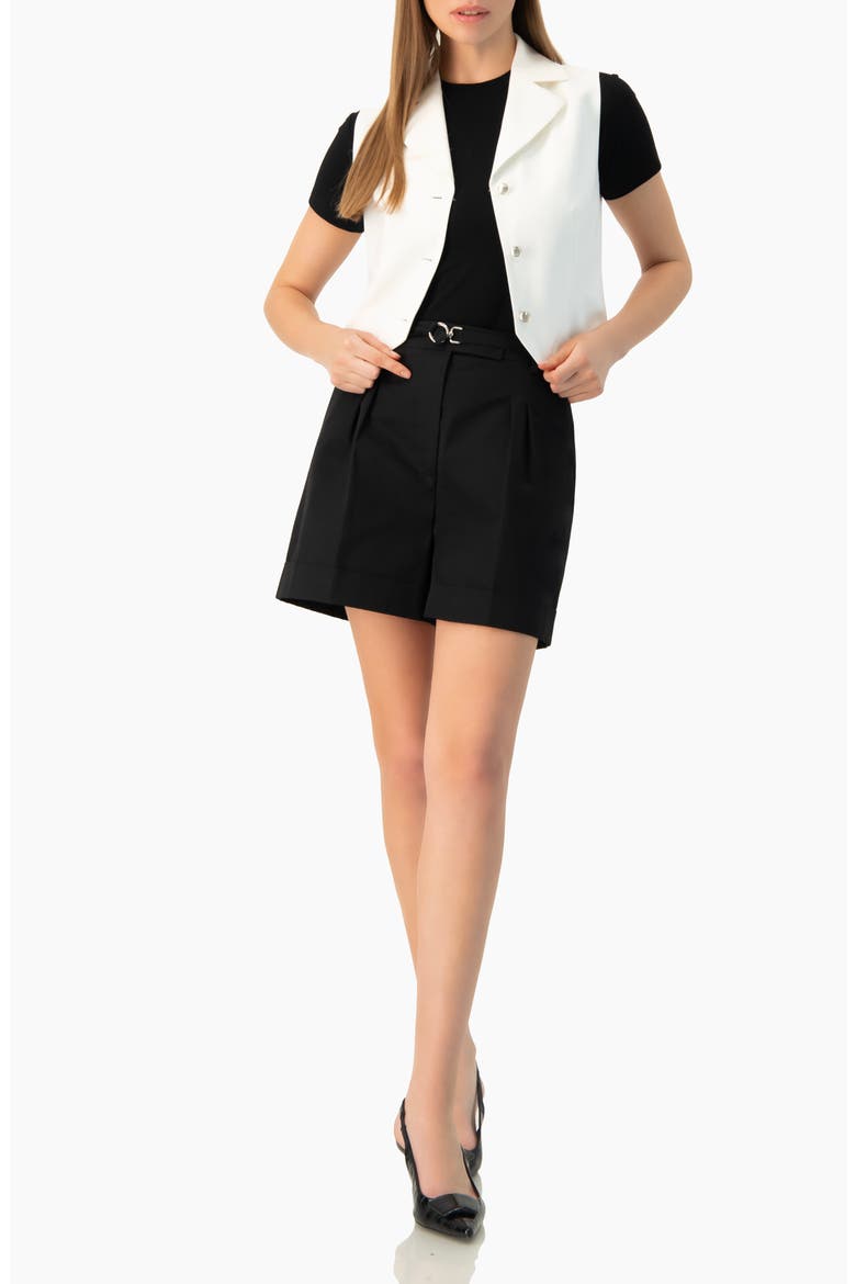 High-Waist Tailored Wide-Leg Cuffed Shorts, Alternate, color, Black