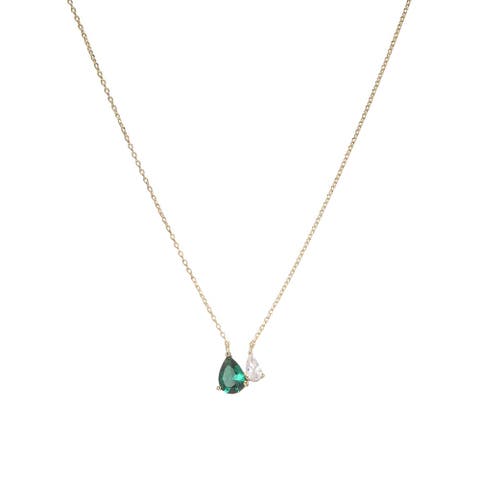 Emerald Green Double Pear Pendant Necklace