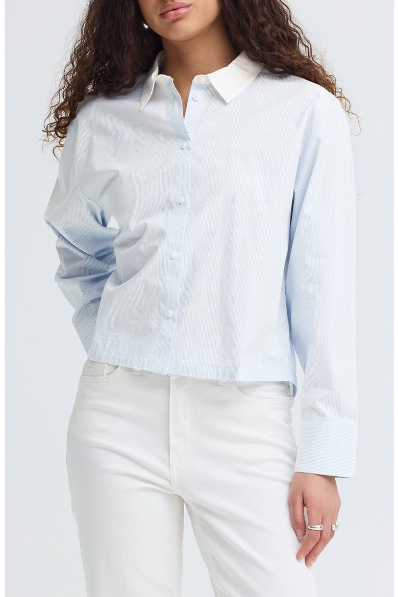 Stripe Split Hem Crop Cotton Button-Up Shirt, Main, color, BLUE/WHITE STRIPE