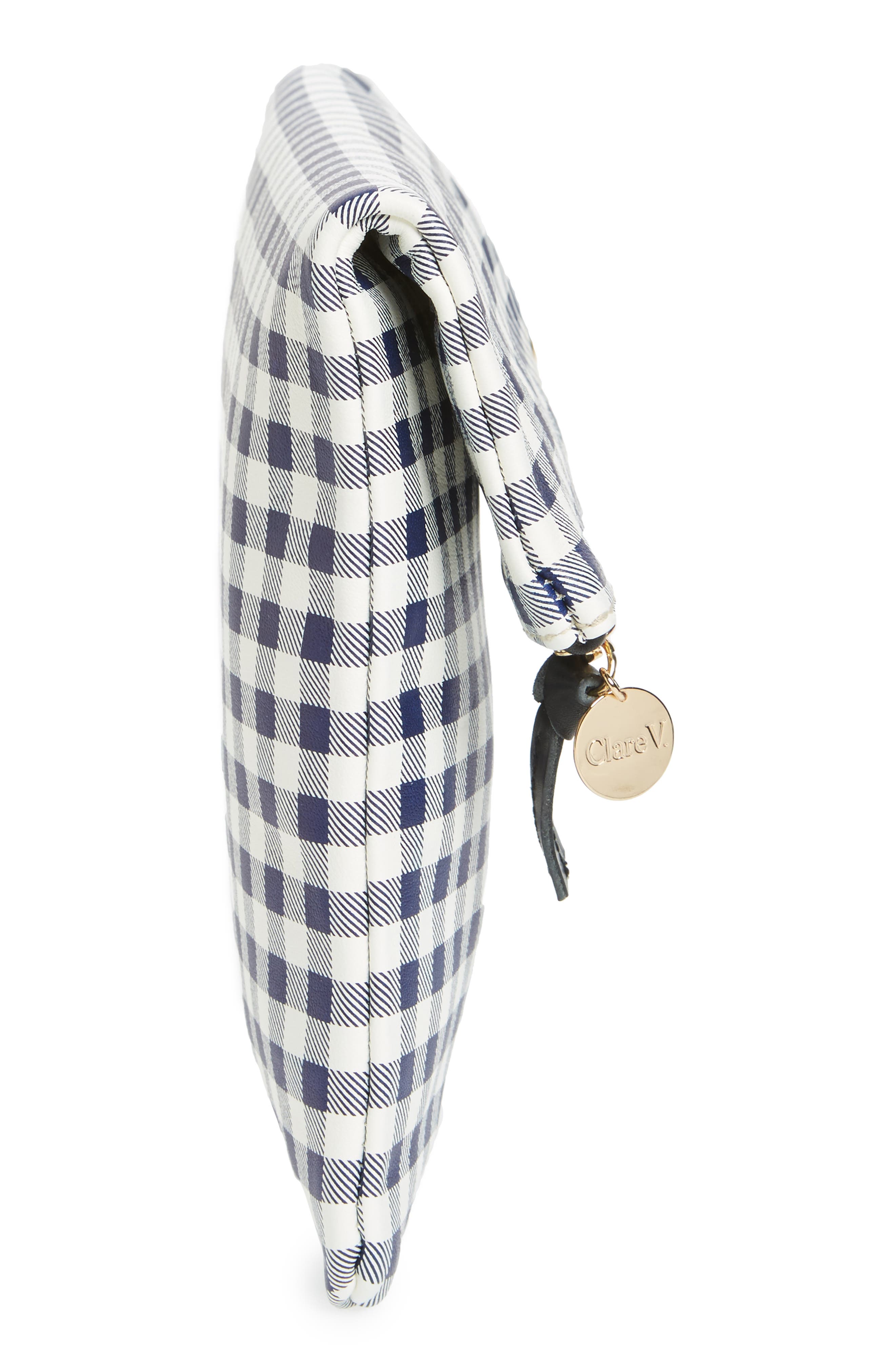 Clare V. Gingham Leather Foldover Clutch, Alternate, color, 