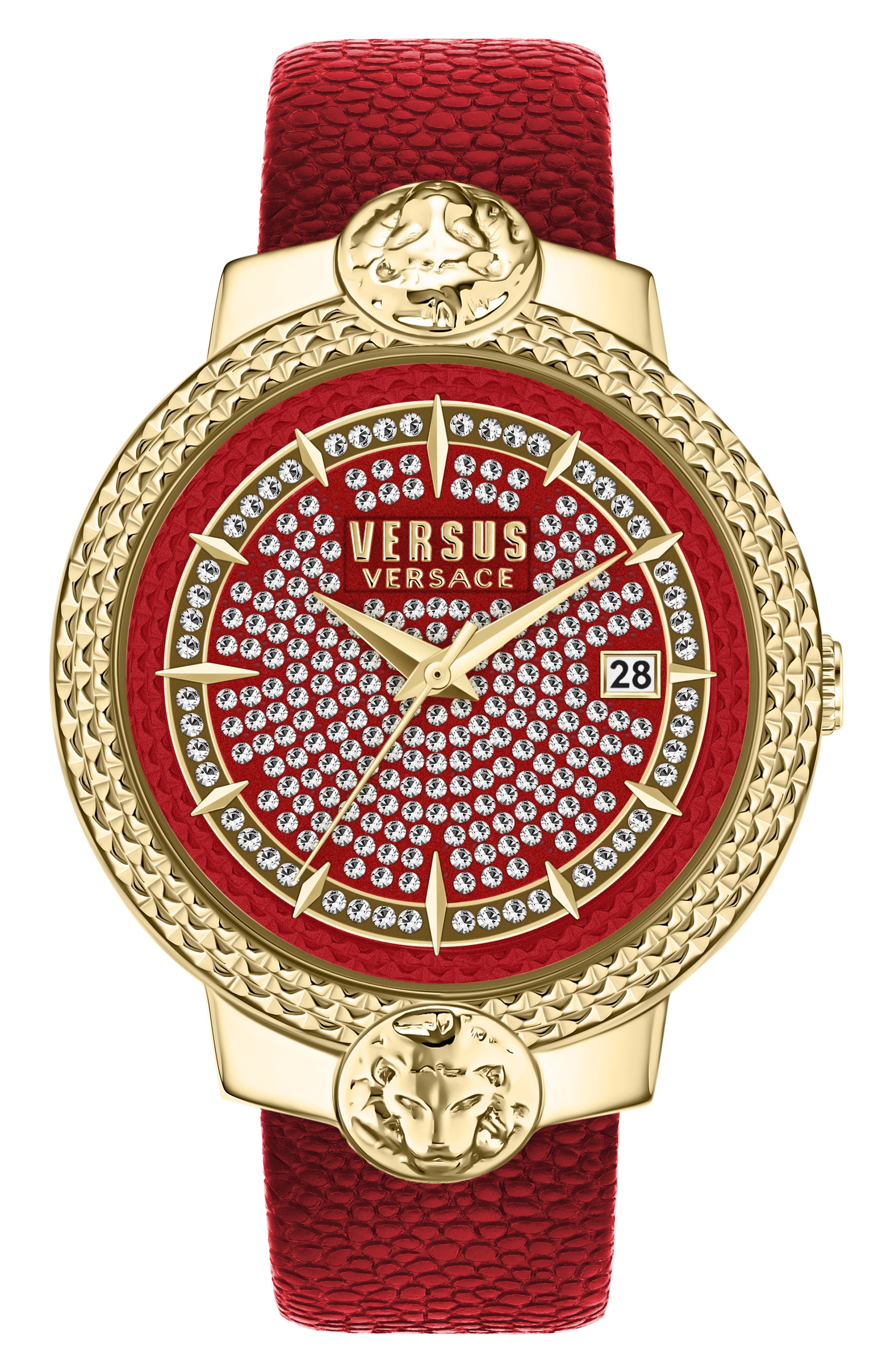 VERSUS Versace Mouffetard Swarovski Crystal Embellished Leather Strap Watch, 38mm