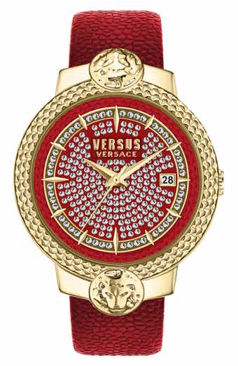 VERSUS Versace Mouffetard Swarovski Crystal Embellished Leather Strap Watch, 38mm