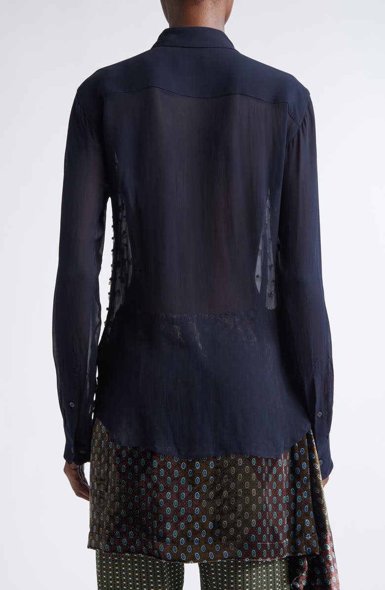 Dries Van Noten Chowyowy Embellished Button-Up Shirt, Alternate, color, Navy