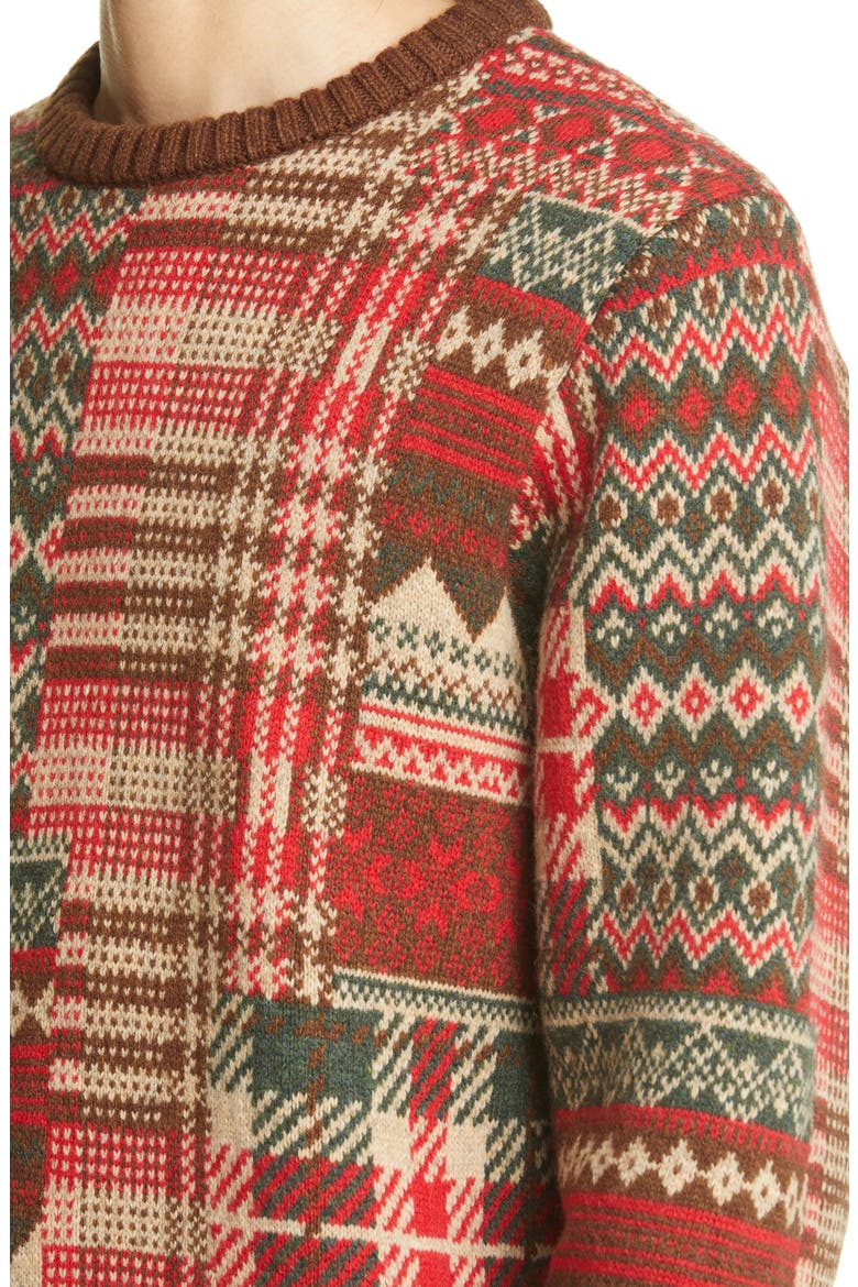 Patchwork Jacquard Wool Blend Sweater, Alternate, color, BROWN/ RED