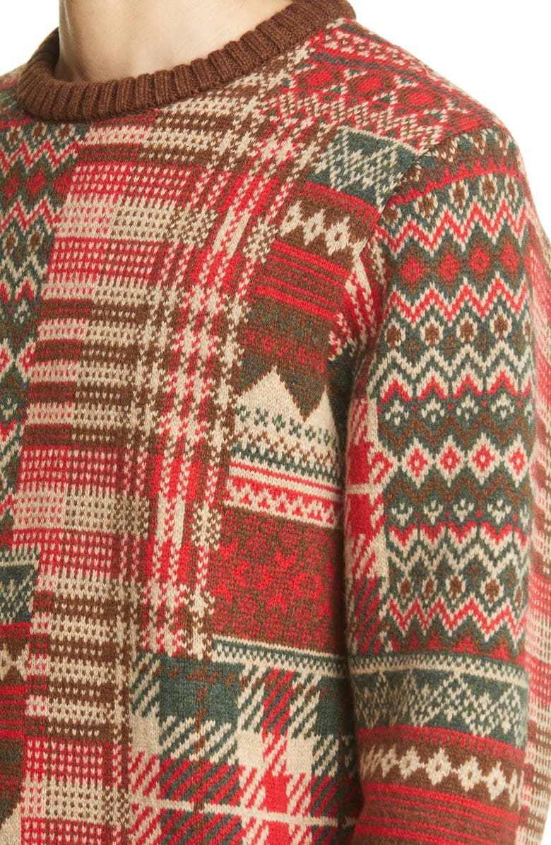 BEAMS Plus Patchwork Jacquard Wool Blend Sweater, Alternate, color,