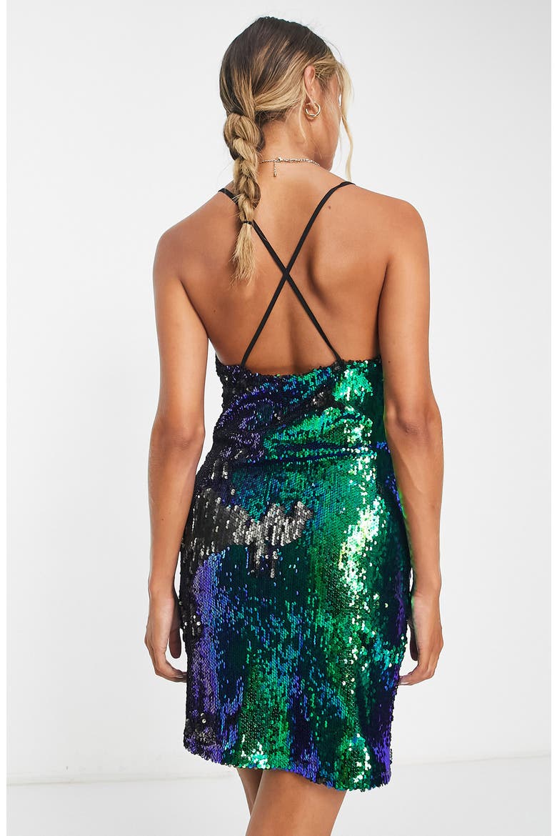 Iridescent Sequin Mini Slipdress, Alternate, color, MID BLUE