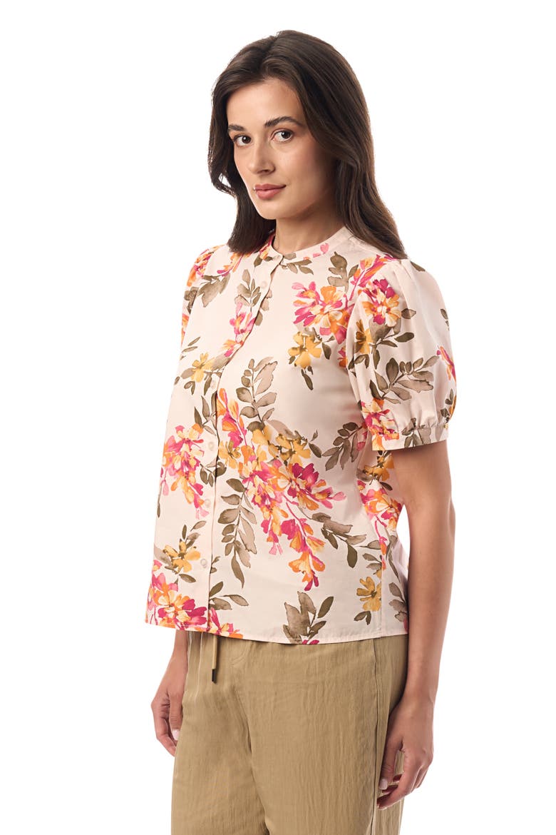 Short Sleeve Poplin Blouse, Alternate, color, Floral Branch Print