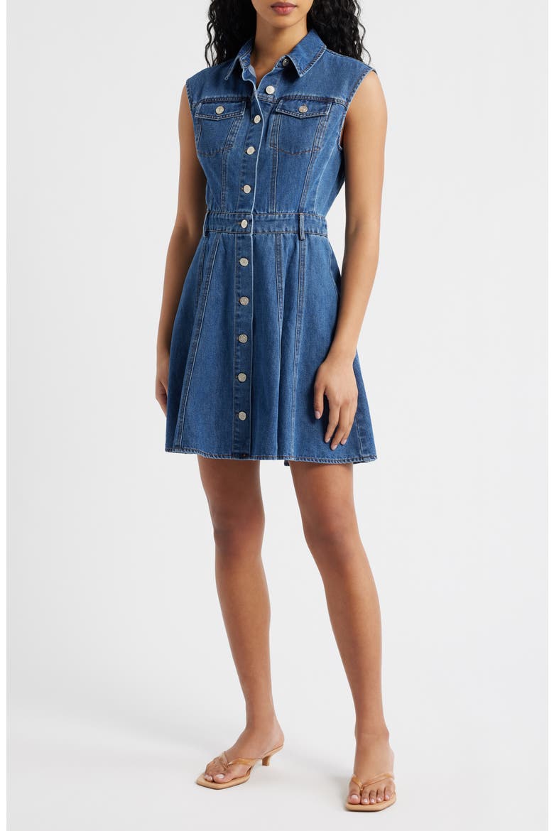 Cotton Blend Denim Mini Shirtdress, Main, color, MEDIUM DENIM