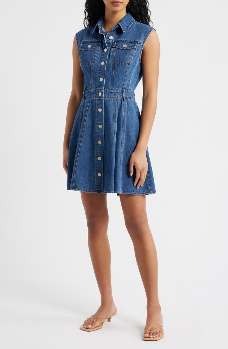FREEMARKET Cotton Blend Denim Mini Shirtdress, Main, color, Medium Denim