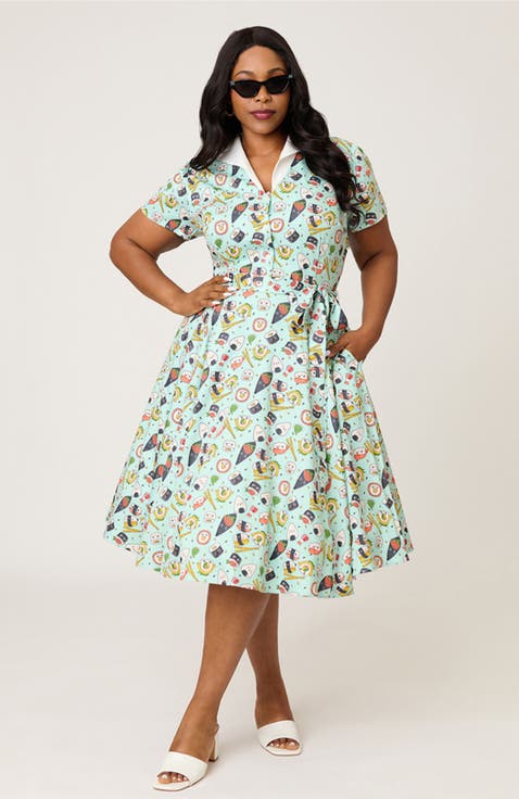 Plus Size 1950s Collared Shirt Dress