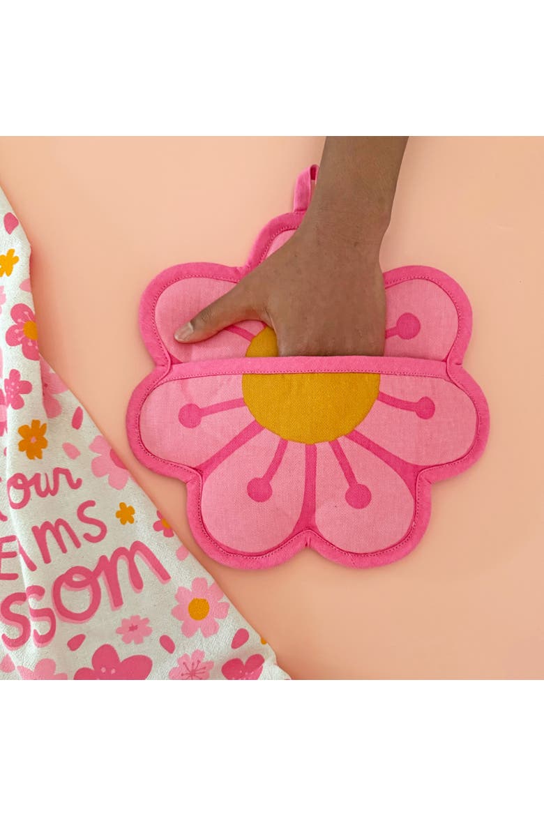 Blossom Tea Towel and Pot Holder Set, Alternate, color, Pink